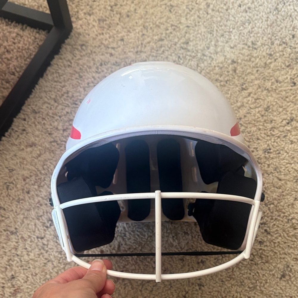 White Football Helmet with Red Accents